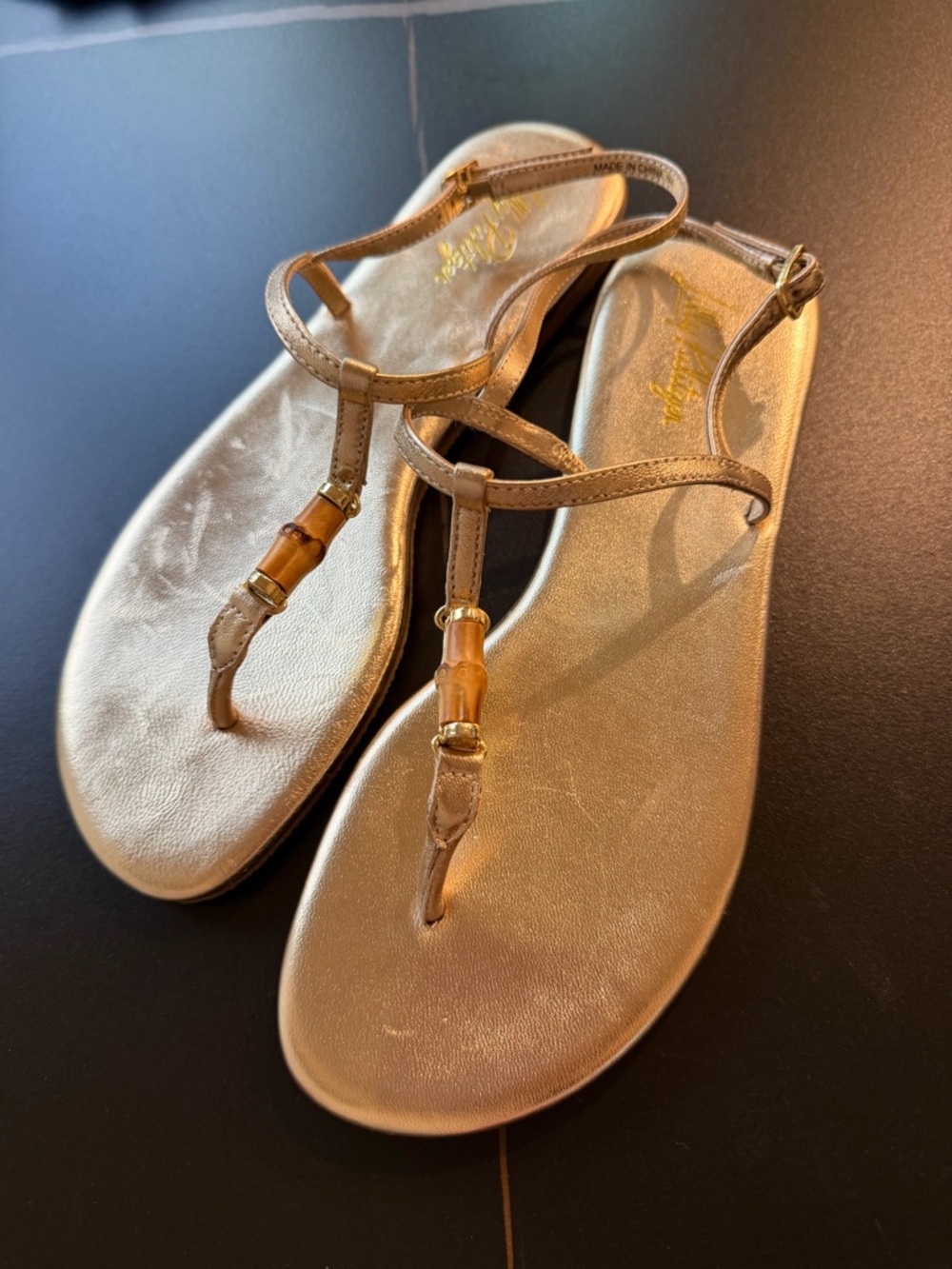 Lilly Pulitzer Gold T-Strap Sandals - Picture 3 of 11